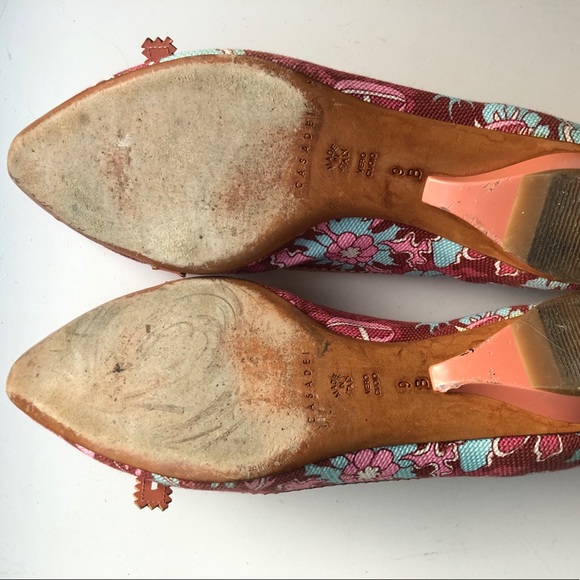 Casadei Floral Print Canvas & Leather Trim Flats 9 - Picture 6 of 7